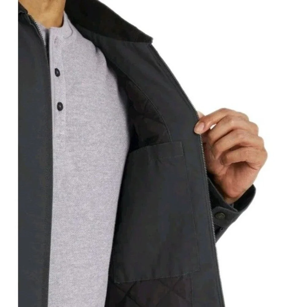 Wrangler Mens Jacket Gray Workwear Full-Zip Pockets Cotton Lined Midweight Small